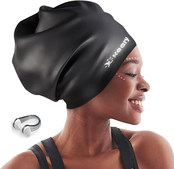 Keary Extra Large Swim Cap for Braids Dreadlocks Long Hair Waterproof Adult