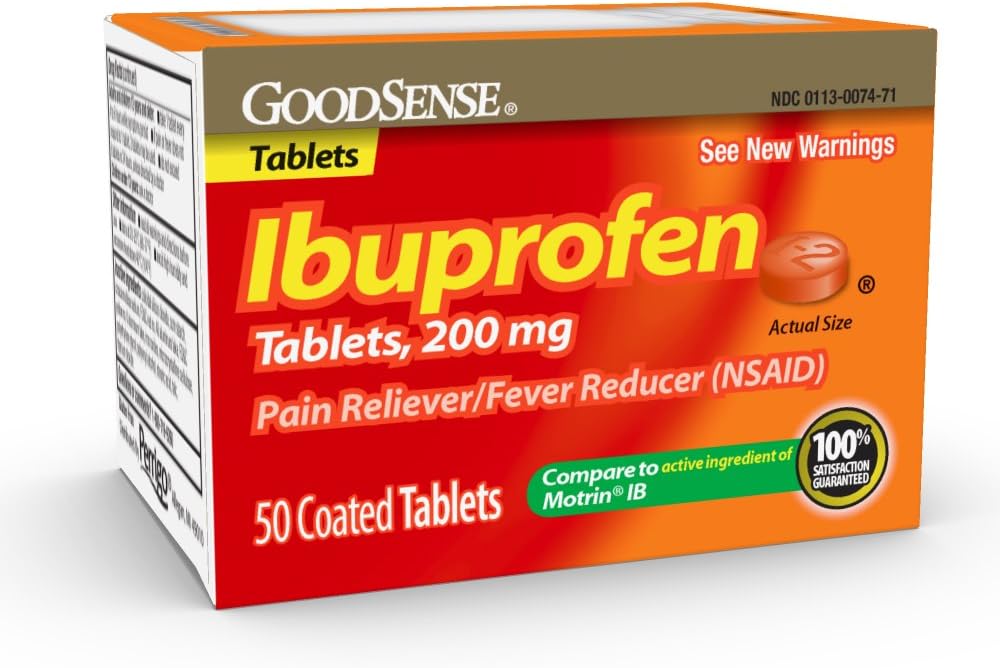 GoodSense Ibuprofen Tablets 200 mg, Pain Reliever and Fever Reducer NSAID, 50 Count