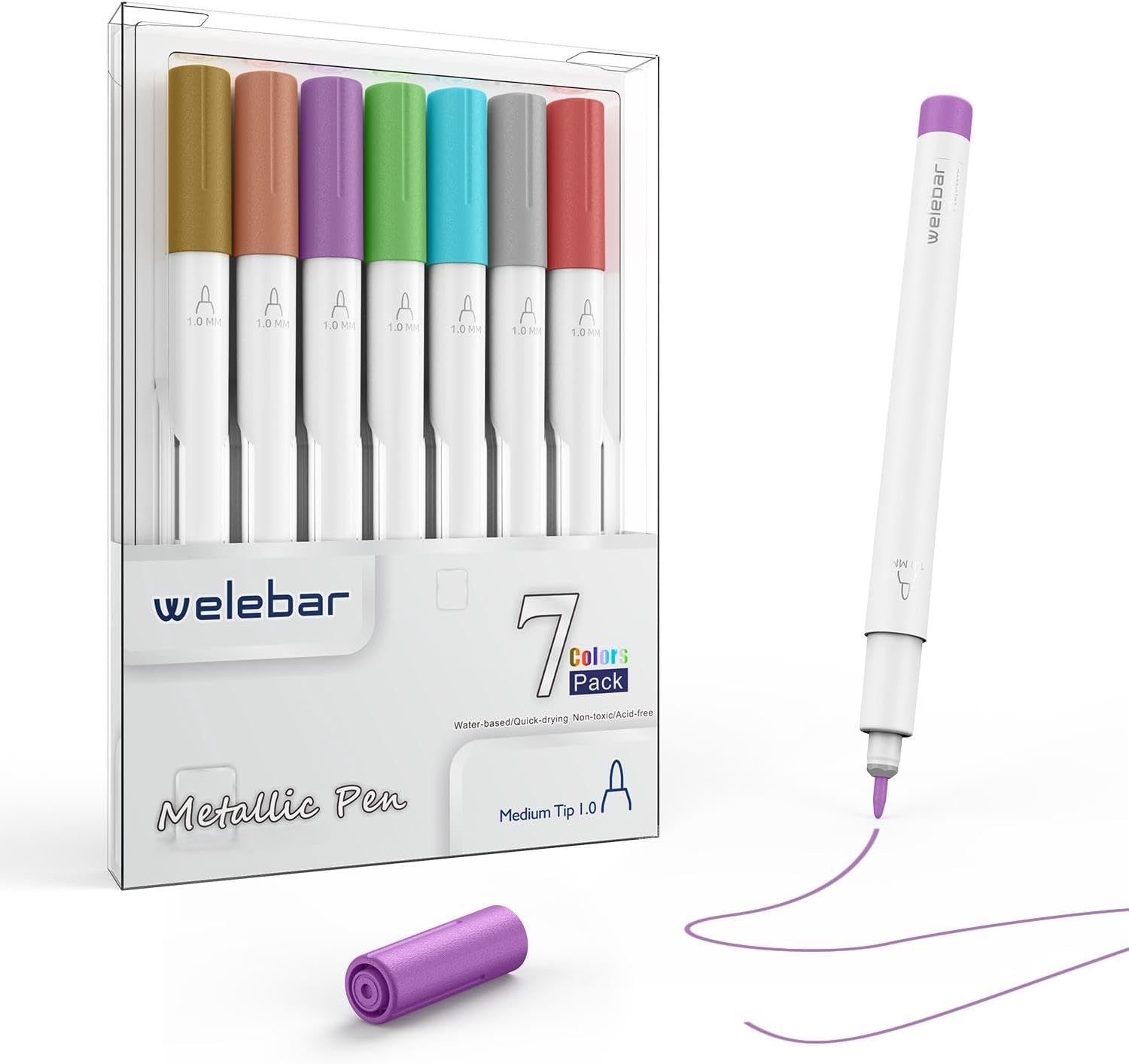 7 Pack Metallic Pens Compatible with Cricut JoyXtra, 1.0 Tip Metallic Pen Set for Writing Drawing, DIY Crafts