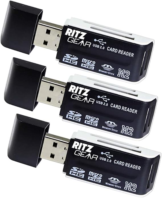 Ritz Gear Dual USB SD Card Reader 4-in-1 SD Memory Card Reader USB 2.0 (3-Pack)