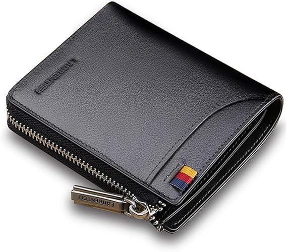 LAORENTOU Genuine Leather Wallets for Men, RFID Blocking, Multi Card Holder Slim Mens Wallet with Zipper Coin Purse, Bifold Wallet for Man, Boys, Teens