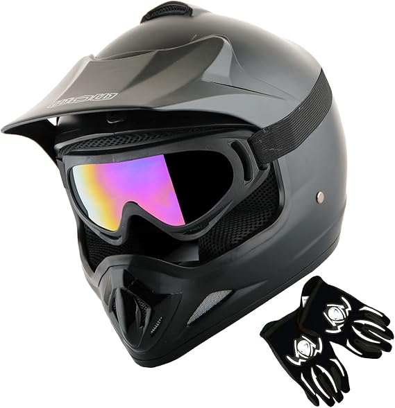 WOW Youth Motocross Helmet MX BMX Bike Helmet Spider Web + Goggles + Martian Spider Black Glove Bundle: HJOY-W MG Bundle