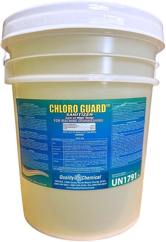 Quality Chemical Chloro-Guard Chlorine Low Temp Dish Sanitizer for Machine Dishwashing, Bulk Sanitizer - Hand Sanitizer Gallon Refill for Cleaning and Sanitizing 640 oz (pack of 1)
