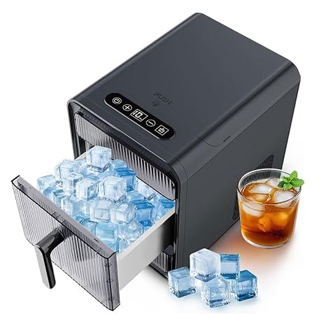 Nugget Ice Maker Countertop Mold, 12 Pcs/10 Mins Compact Ice Maker with Self Cleaning Function, Perfect for Home Bar, Kitchen Counter, RV, Apartment, Camping, Home Office Black