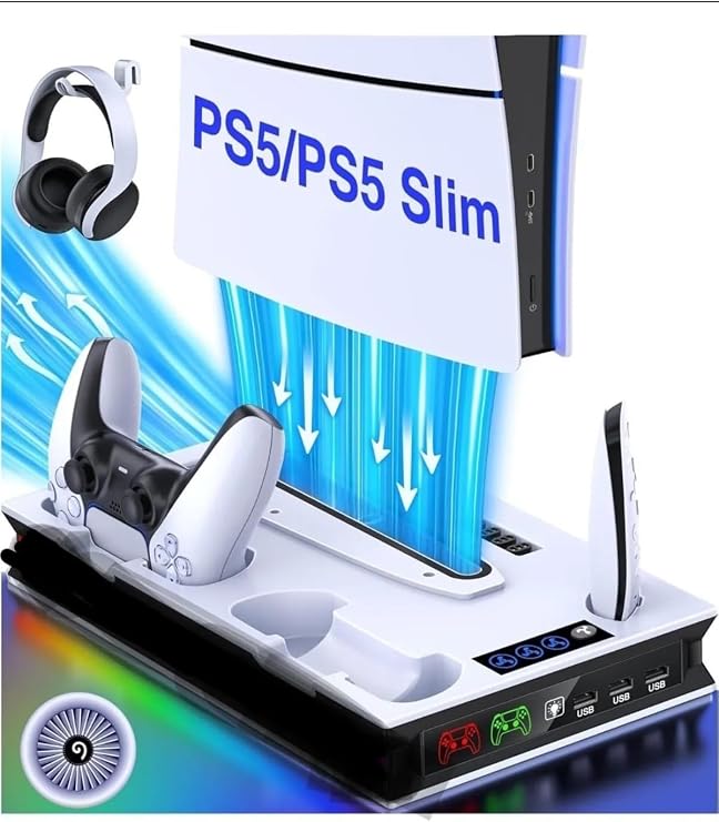 COMSE Ps5 Ps5 Slim Multifunctional Console Charging Stand and Game Handle Charging Station with Cooling Fan Yh-60