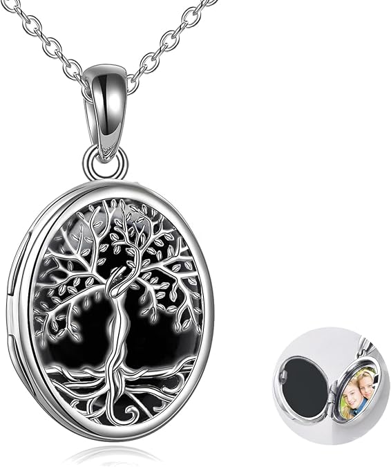 YFN Locket Necklace That Holds Pictures 925 Sterling Silver Tree of Life Locket Necklace for Women Pendant Jewelry