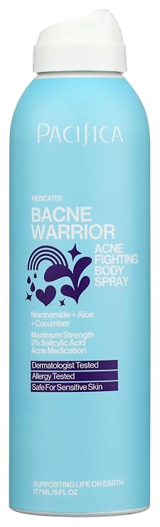 Pacifica Bacne Warrior - Bacne Salicylic Acid Spray, Back Acne Treatment Spray with 2% Salicylic Acid, Niacinamide, and Aloe, Body Acne Warrior for Body, Chest, and Back, Dermatologist Tested- 6 Fl Oz