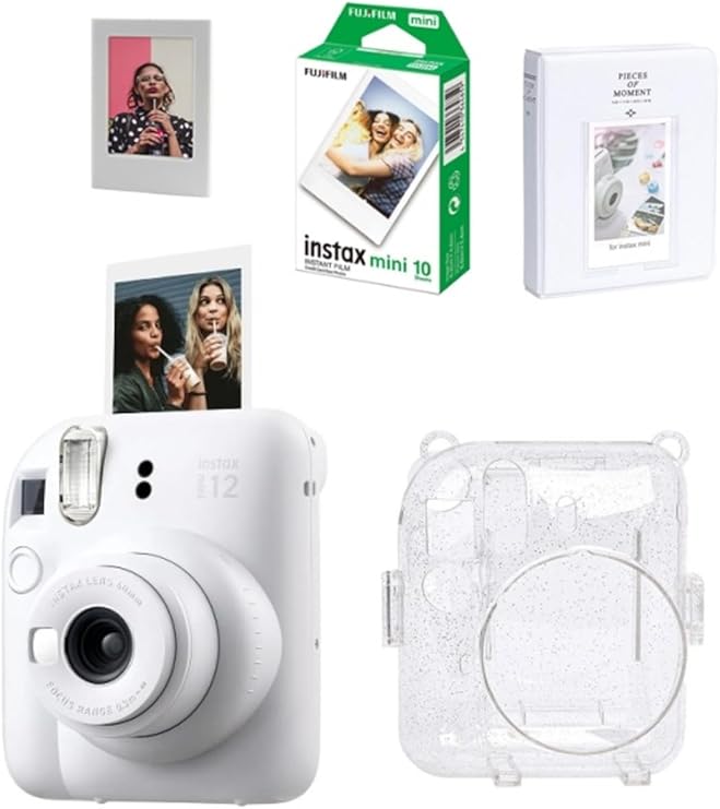 Instax Mini 12 Fotoğraf Makinesi-10lu Film-Simli Pleksi Kılıf-64lü Albüm ve Mıknatıslı Çerçeve Set 2