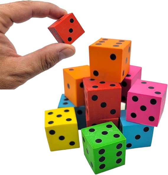 Colorful 1 Inch Cube Dice Erasers (12 Pack) 1". Fidget Fun Rubber Erasers. Games Home School Work Incentive