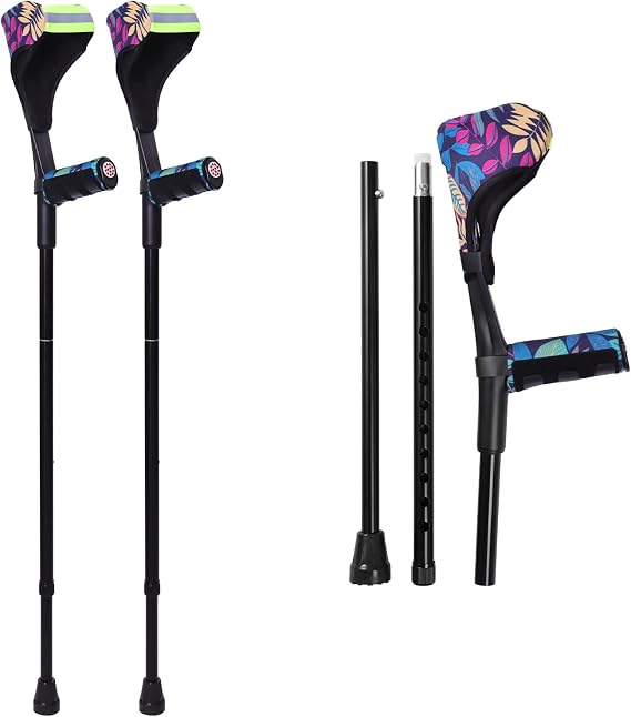 Forearm Crutches (A Pair), Folding Forearm Crutches Lightweight Adjustable,with Cuffs, Elbow Cushion, Grip Cushion
