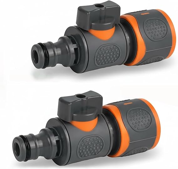 2PCS Quick Release in Line Shut Off Valve with Switch Garden Hose Pipe Tap Connector Leak-Proof Plastic Hose Coupling Adaptor for Water Flow Control, Suitable for Irrigation Lawn Garden Plants