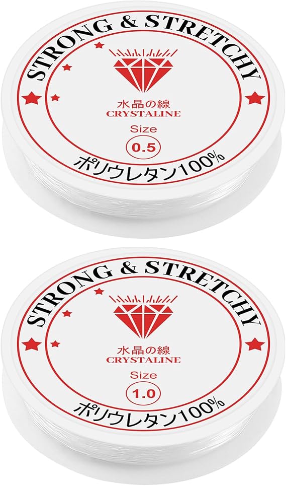 Bracelet String Kit 0.5mm-17m+1.0mm-5m Strong & Stretchy Elastic String Clear Nylon Thread Invisible Applicable to DIY Craft Projects Beading & Jewellery Making (2 Spool)