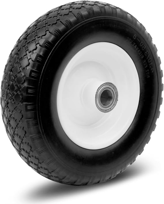 MaxxHaul 12" Flat Free Solid Tire 4.10/3.50-6" Replacement Wheel 1" Bore 5/8" Adapter & 3.75" Center Hub Fits Compatible Trailer Dollies & Equipment Requires Matching Axle Dims 330LB Cap (50502)