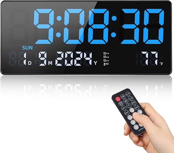 Fuloon Digital Wall Clock, 15.5 inch Large Display with Remote Control