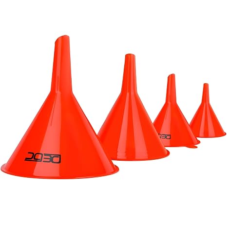 DEDC Oil Funnels, Gas Funnels, Plastic Funnel Set for Car, Automotive, Kitchen, Mini Small Large Red (4pcs Gas Plastic Funnel) | Mini Small to Large Funnel for Filling Bottles Automotive Maintenance Household Garage Kitchen Refueling