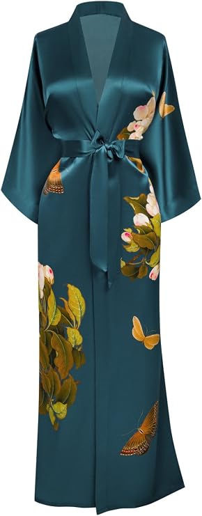 KIM+ONO Washable Silk Long Kimono Robe for Women | bridal - maternity - postpartum - lingerie - bridesmaid