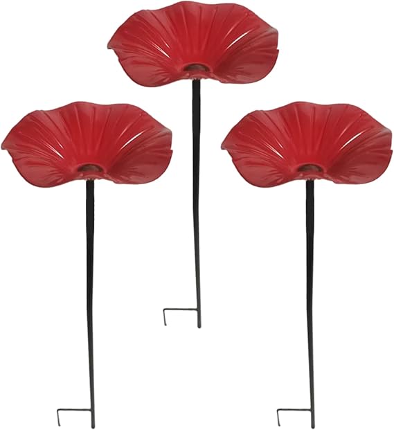 Metal Bird Bath, Red Metal Flower Garden Stakes Bird Bath, Adjustable Outdoor Small Birdfeeder For Backyard Garden