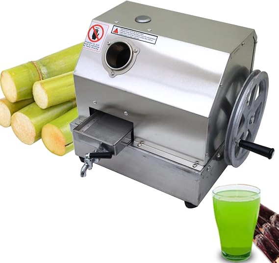 Manual Sugar Cane Juicer Machine, Stainless Steel Sugarcane Juicer Machine with Sugar Cane Inlet, 3 Rollers, Commercial Sugar Cane Juicer Squeezer