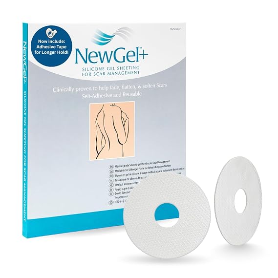 MyNewGel NewGel+ Medical-Grade Silicone Areola Scar Sheets 2-Count | For post-breast cosmetic surgery scar care, clinical-grade ultra-thick silicone, areola-shaped sheets, reusable, made in USA