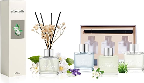 Gardenia Bathroom Diffuser, 1.7 oz Reed Diffuser with Dried Flower