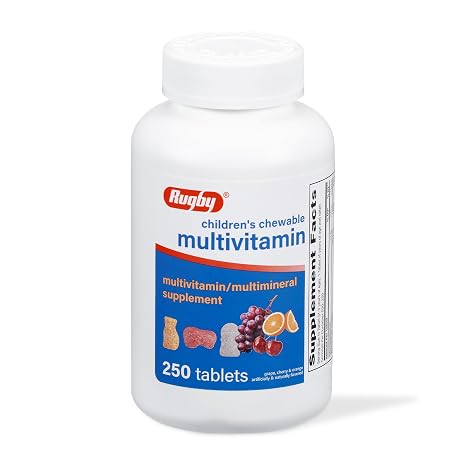 Rugby Childrens Chewable Multivitamin Tablets - Dietary Supplement - Assorted Fruit Flavors - Animal Shapes - 250 Count (1 Pack)