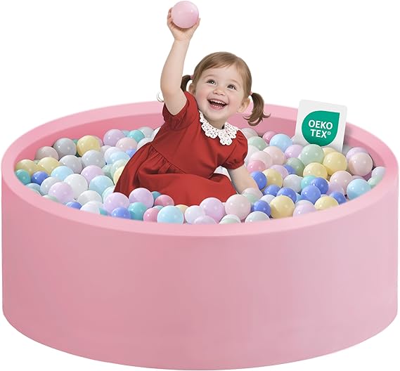 Zedachica Ball Pit for Toddlers 1-3 Memory Foam Ball Pits 35.4''x11.81'' Baby Ball Pit Indoor Game Round Play Ball Pool For Children for Girls and Boys (Pink, NO Balls)