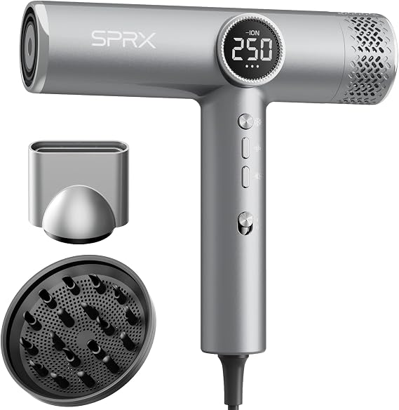 Hair Dryer with Diffuser - 1600W Professional High Speed Blow Dryer with Comb,100,000RPM Fast Dry,Salon-Quality Results,4 Temps & 3 Speeds,Low Noise, Portable for Home & Travel & Gym