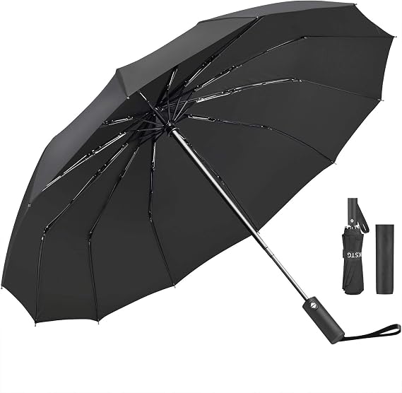 Umbrella,JUKSTG 12 Ribs Auto Open/Close Windproof Rain Umbrella, Waterproof Travel Umbrella, Portable Umbrellas With Ergonomic Handle,Black