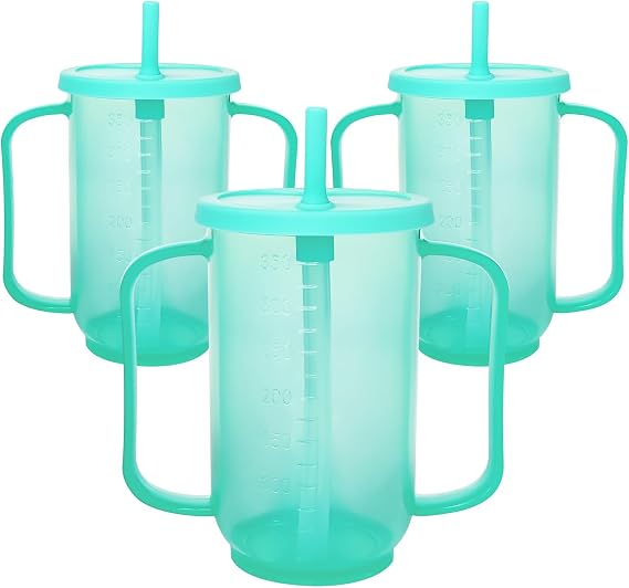 Adult Sippy Sup for Elderly 13.5oz Stainless Steel Spill Proof Cup with Straw, 3 in 1 Elderly Sippy Cup with 2 Lids, Suitable for Seniors Disabled Patients Limited Mobility