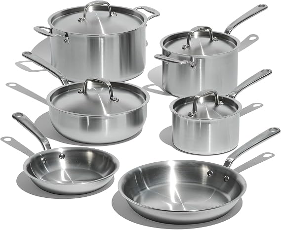 Made In Cookware - 10 Piece Stainless Steel Pot and Pan Set - 5 Ply Clad - Includes Stainless Steel Frying Pans, Saucepans, Saucier and Stock Pot W/Lid - Professional Cookware - Made in Italy