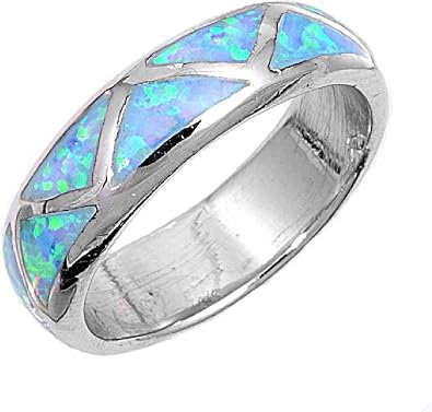 CloseoutWarehouse Triangle Patterns Row Simulated Opal Ring 925 Sterling Silver