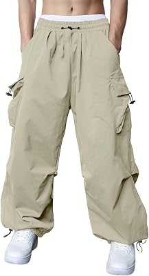 Susclude Parachute Cargo Pants for Men Loose Fit Baggy Sweatpants Casual Pant with Pocket Outdoor Drawstring Trousers 2025