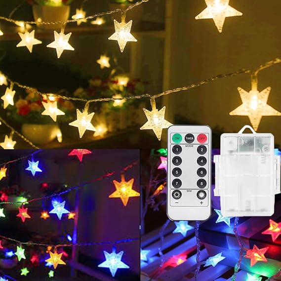 Solhice 20ft Star String Lights Battery Operated 40 LEDs, Warm White & Multicolor Color Changing Twinkle Lights Kids Room, Bunk Bed Hanging Lights Indoor and Outdoor Decor