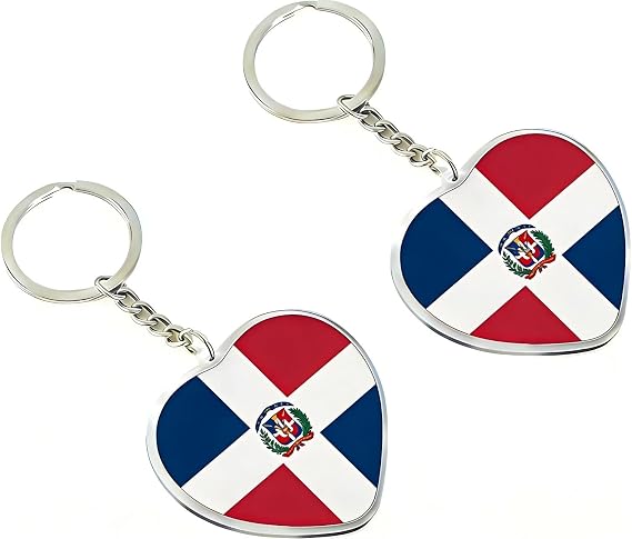 JAVD Dominican Flag Keychain Heart Love Key Ring (2 Pack)