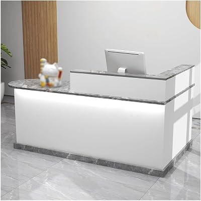 Reception Desk,Front Counter Desk, L-Shap Checkout Counter, Wooden Computer Desk Reception Table, Small Reception Desk, for Checkout OfficeBeauty SalonLobby K 140x60x100cm