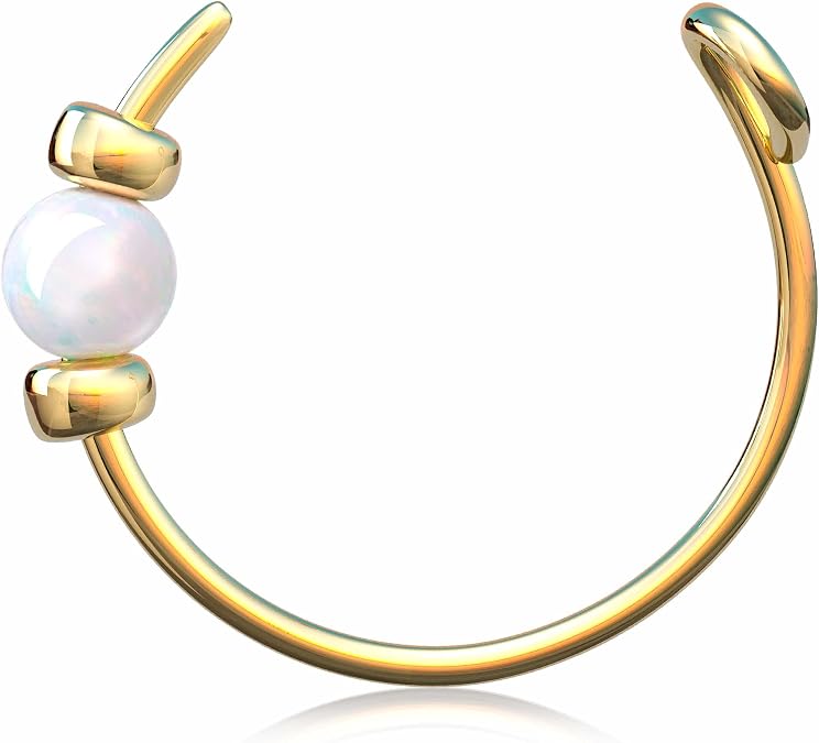 ALOME PIERCINGS 925 Sterling Silver & 14K Gold Filled Tiny Nose Hoop Piercing Jewelry For Women - 24 Gauge 7mm Tiny Nose Hoop with Opal - Gift Ready
