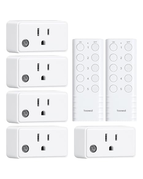 Remote Control Outlet, 200FT Long Range Wireless Light Switch, Mini Remote Outlet Plug, 15A/1875W High-Power for Lamps, Lights, Household Appliances, FCC & ETL Listed (5 Outlets + 2 Remotes)