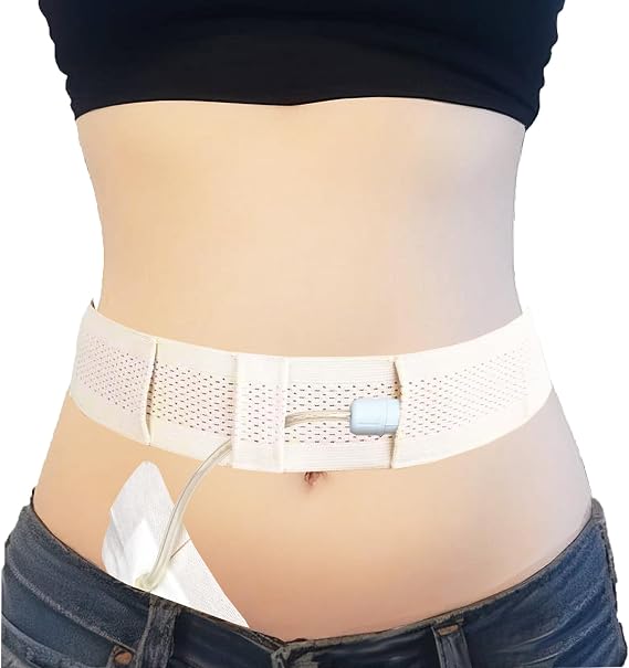 Peritoneal Dialysis Belt, PD Belts Dialysis for Men Women, Feeding Tube Belt, PD Catheter Belt, G Tube Holder Belt, Peritoneal Dialysis Catheter Accessory for Stomach Feeding Peg J Tube (S, Beige)