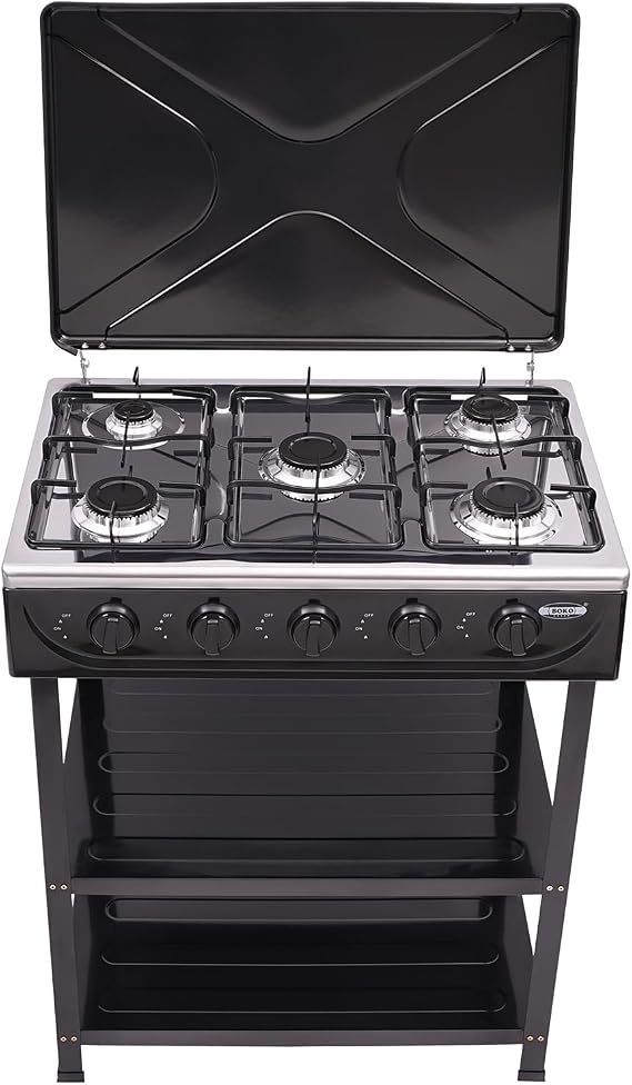 Xuthusman 5 Burner Propane Gas Stove With Removable Storage Stand Support Leg Stand,Portable Outdoor Gas Stove With Wind Cover and Guard for Camping Picnic Home Rv Cooking (Black)
