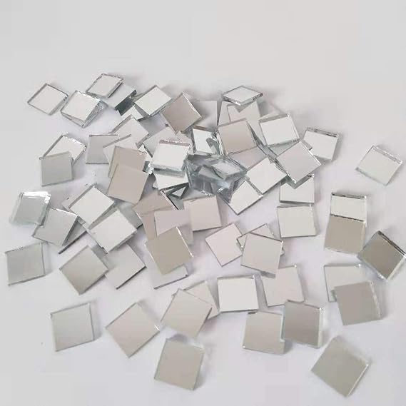 Square Mirror Mosaic,Glass Mirror Mosaic Tiles,Crafts Glass Mirror Tiles, Real Square Glass Mirror Table Scatter (Silver, 3/4 in)