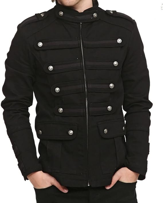 Gothic Military Band Black Jacket for Men Vintage Goth Steampunk Coat