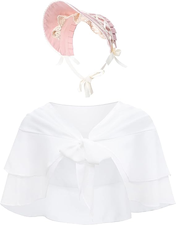 Sun Hat Mob Cap Victorian Pioneer Prairie Bonnet Colonial Headwear Shawl Wrap Stole Costume(Type2-pink)