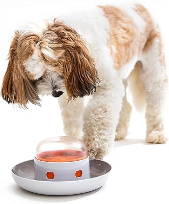 The UFO Interactive Push Button Food Treat Dispenser Bowl for Dogs and Puppy for Fun Slow Feeding Puzzle Feeder