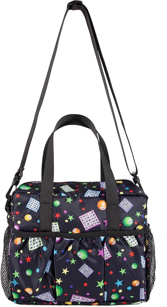 Bingo Bag with Pockets for Bingo Daubers Dabbers Dobbers Black Bingo Bags for Bingo Stuff Supplies Bingo Night Accessories for Adults Seniors Elderly Bingo Game Prizes for Bingo Lovers Players Bag
