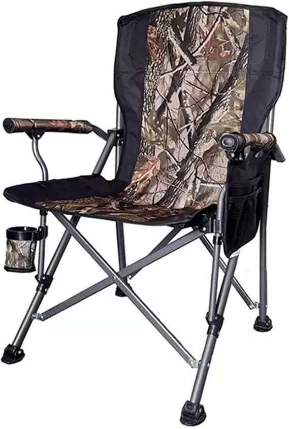Foldable portable camping chair, high back recliner for outdoor fishing, barbecue and dinner, multifunctional leisure chair with load capacity of 330 pounds, strong and durable, green Camo