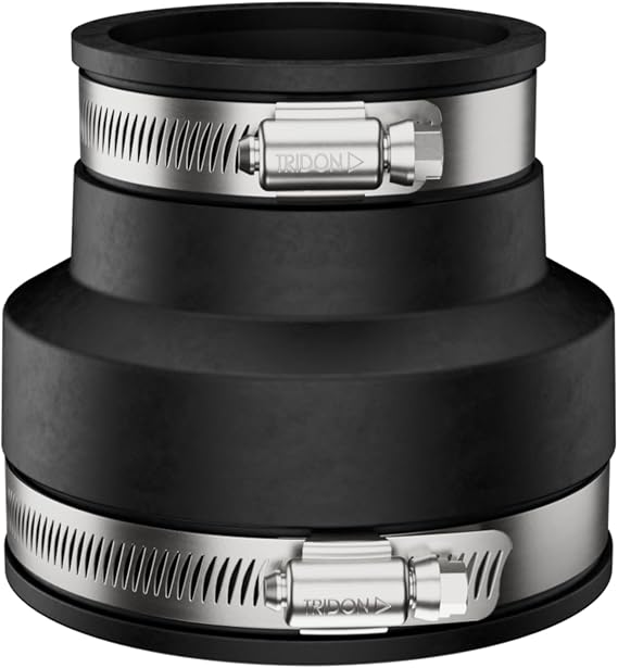 Fernco P1056-215 Cast Iron, Plastic and Steel Pipe Flexible Coupling Connector Sewer and Drain Coupler Adapter 2" x 1.5" Black