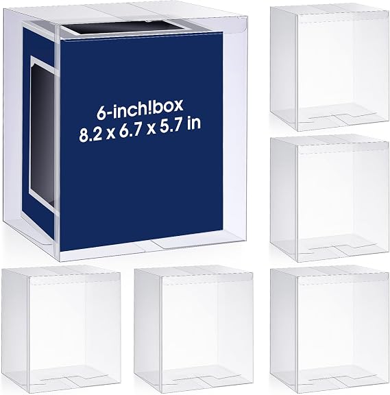Yexiya 6 Pack Clear Plastic Display Case, 8.2 x 6.7 x 5.7 Inches, Shatterproof Alternative to Glass Box, Multipurpose Display Stand for Collectibles, Action Figures, Home Collectibles Dolls Storage