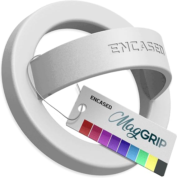 Encased Magnetic Phone Grip Holder Thin Silicone Finger Loop Ring, Compatible with Magsafe (White)