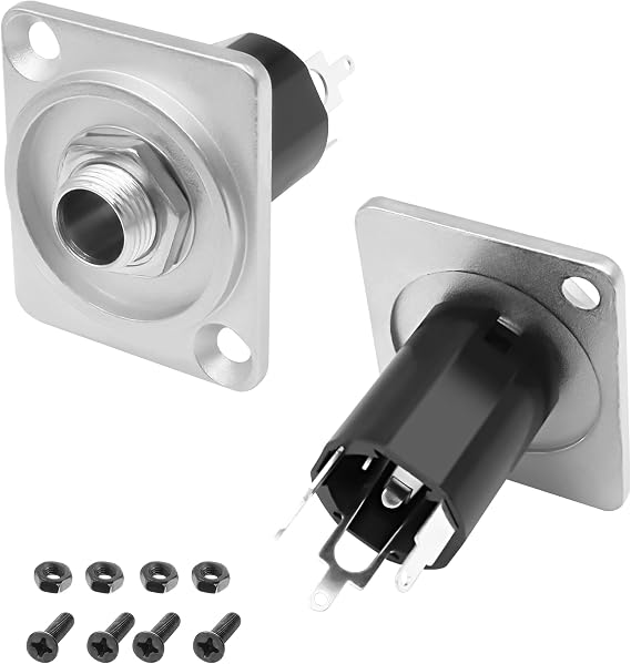 MEIRIYFA D-Type 6.35mm TRS/TS Female Stereo Audio Panel Mount Socket 2Pack