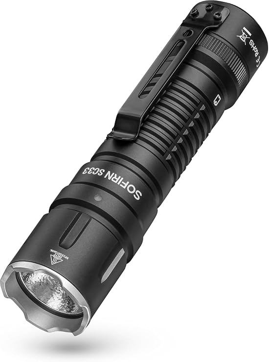 Sofirn Flashlight, LED Flashlight, 5,200 Lumens, Tactical Light, Powerful, Strongest, Work Light, High Brightness Light, USB C Rechargeable, IP68 Waterproof, Disaster Prevention, Outdoors, Power